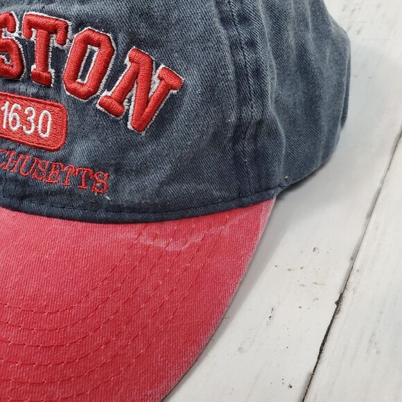 Boston Massachusetts Hat Men’s baseball cap Strapback One Size Denim Red GUC - Picture 4 of 12